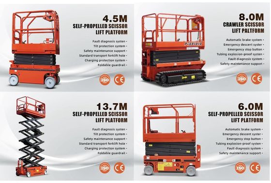 6m 8m 10m Kendiliğinden hareket eden elektrikli makas kaldırma havalı çalışma platformu 230kg yük